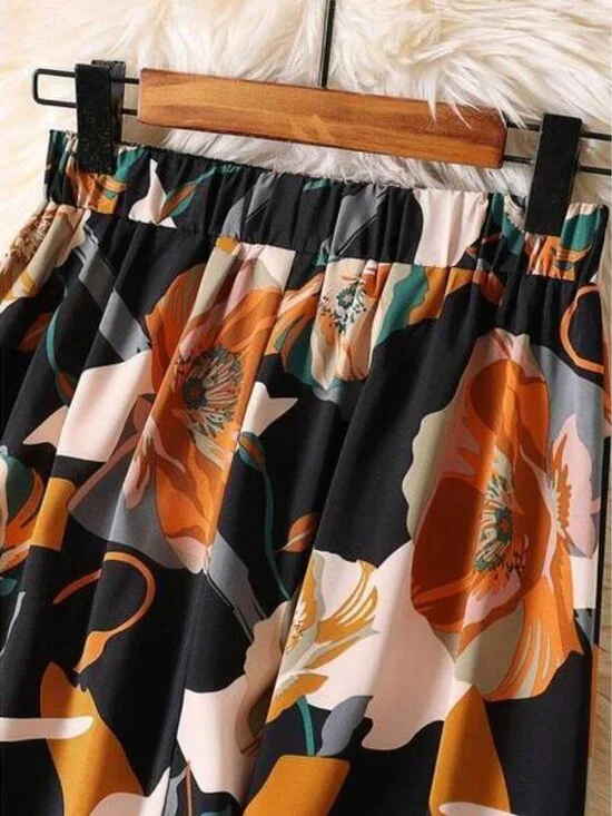 EARO Women Floral Print Elastic Waist Casual Midi Skirt - Picture 8 of 8